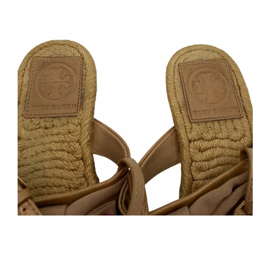 Tory Burch Miller Bow Espadrille Thong Sandals Beige Size 6 Coastal Chic Casual